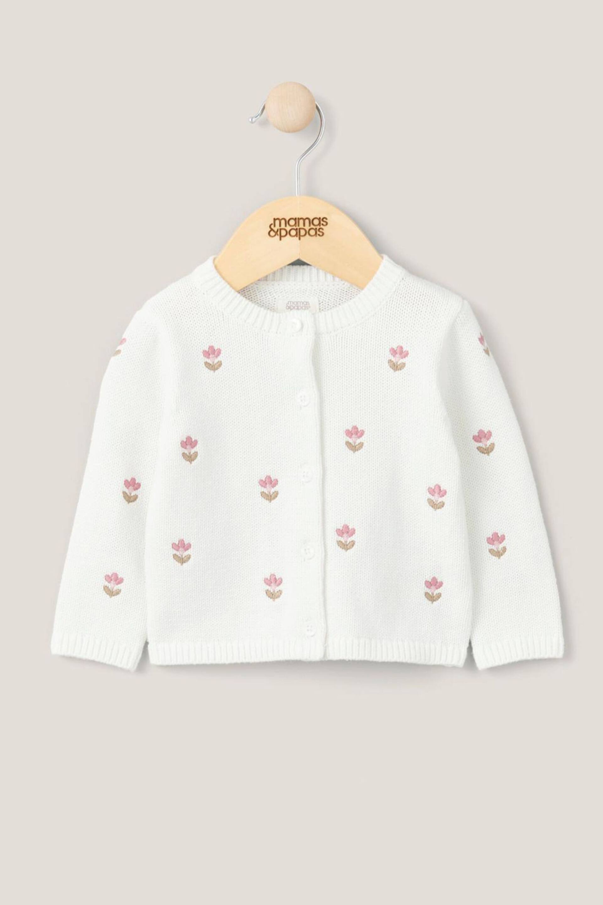 Mamas & Papas White Embroidered Knit Cardigan - Image 1 of 4