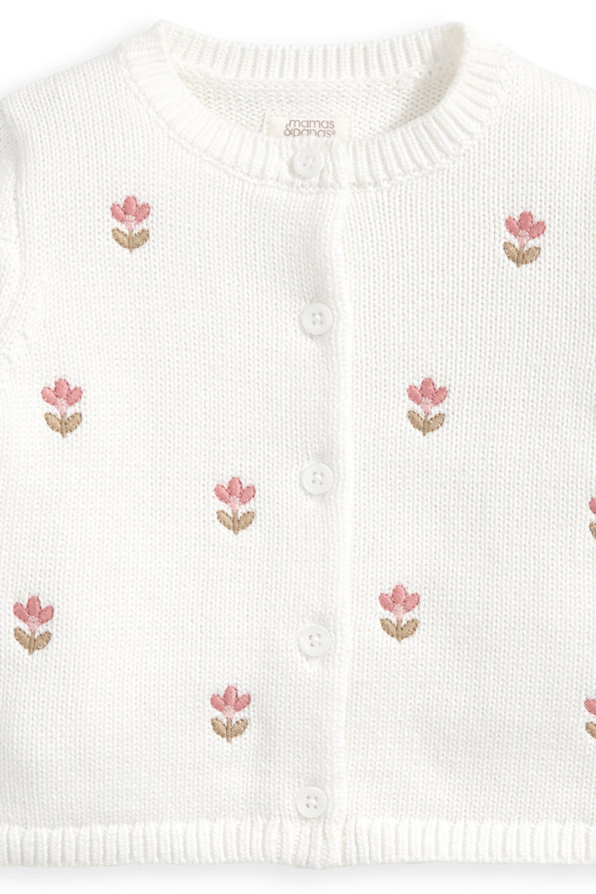 Mamas & Papas White Embroidered Knit Cardigan - Image 3 of 4