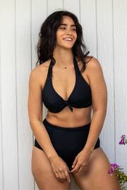 Pour Moi Black Space Super High Waist Ruched Tummy Control Bikini Bottoms - Image 1 of 4