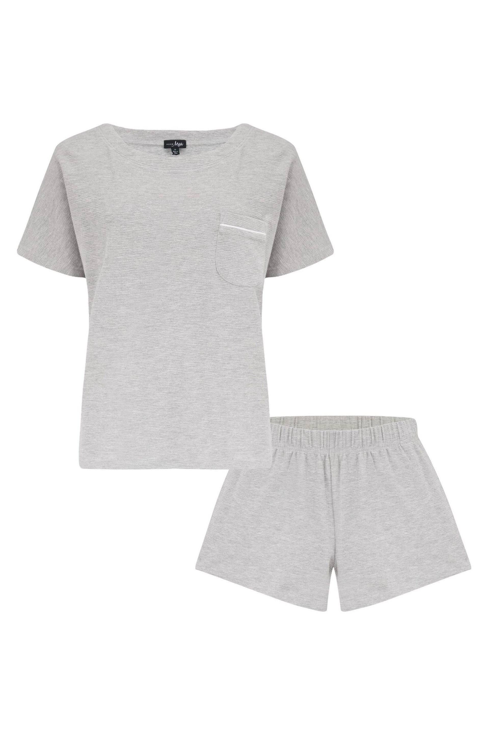 Pour Moi Grey Waffle Pocket Detail Top and Short Loungewear Set - Image 4 of 4