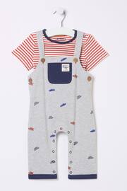 FatFace Grey Car Printed Jersey Dungarees Set - Image 1 of 1