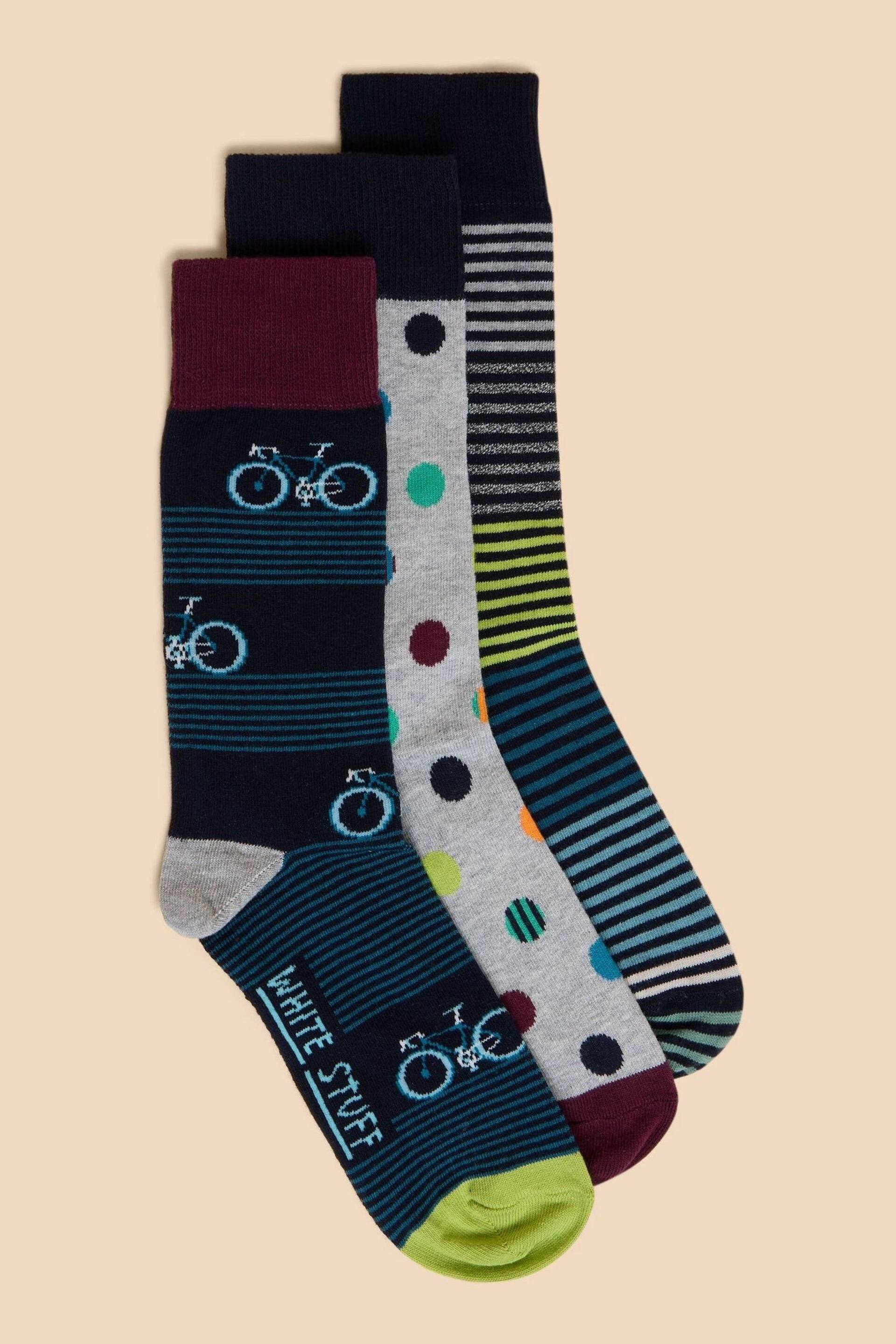 White Stuff Blue Bicycle Ankle Socks 3 Pack - Image 1 of 2