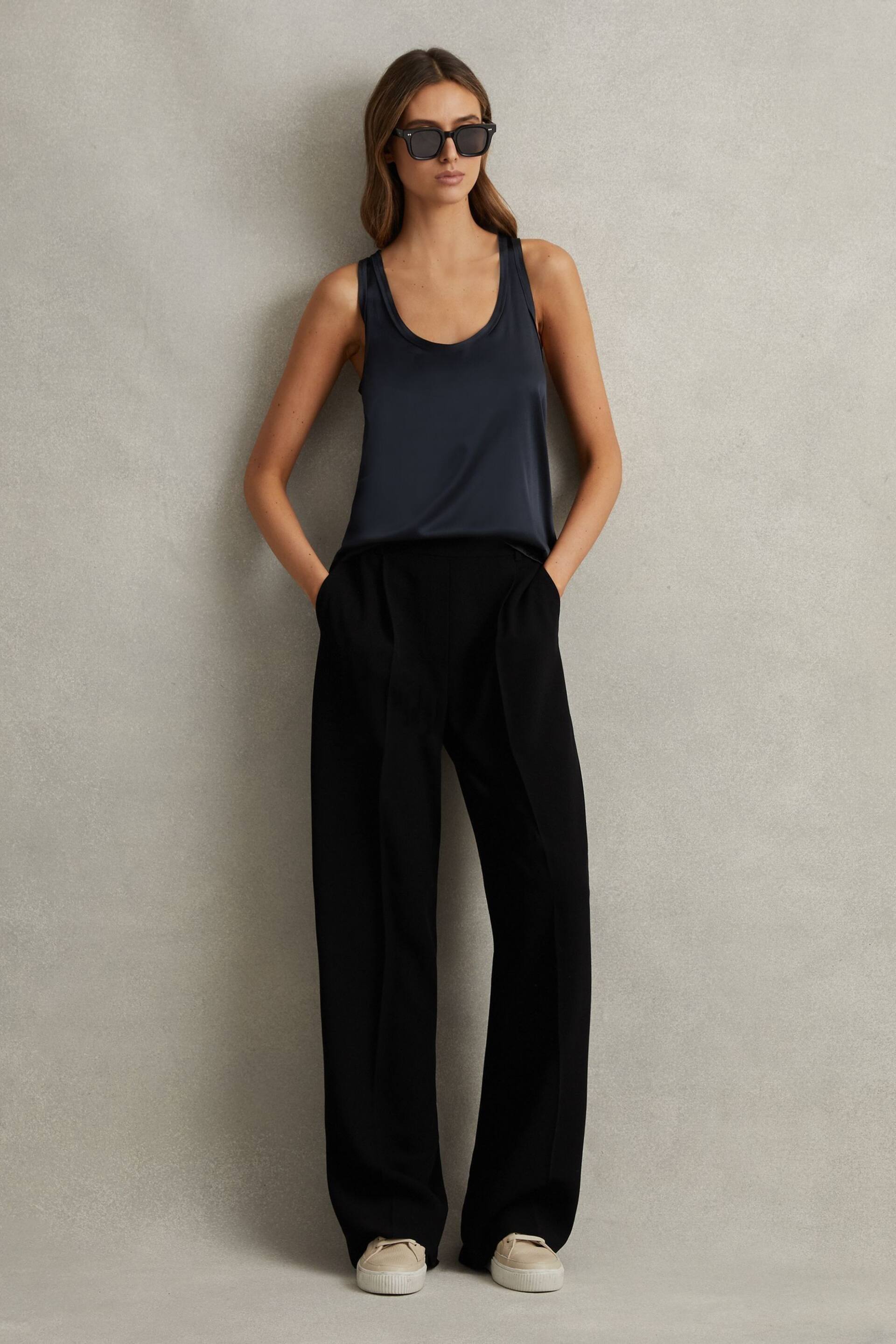 Reiss Black Eden Half-Elasticated Wide Leg Trousers - Image 1 of 6