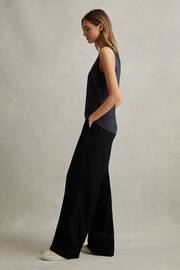 Reiss Black Eden Half-Elasticated Wide Leg Trousers - Image 4 of 6