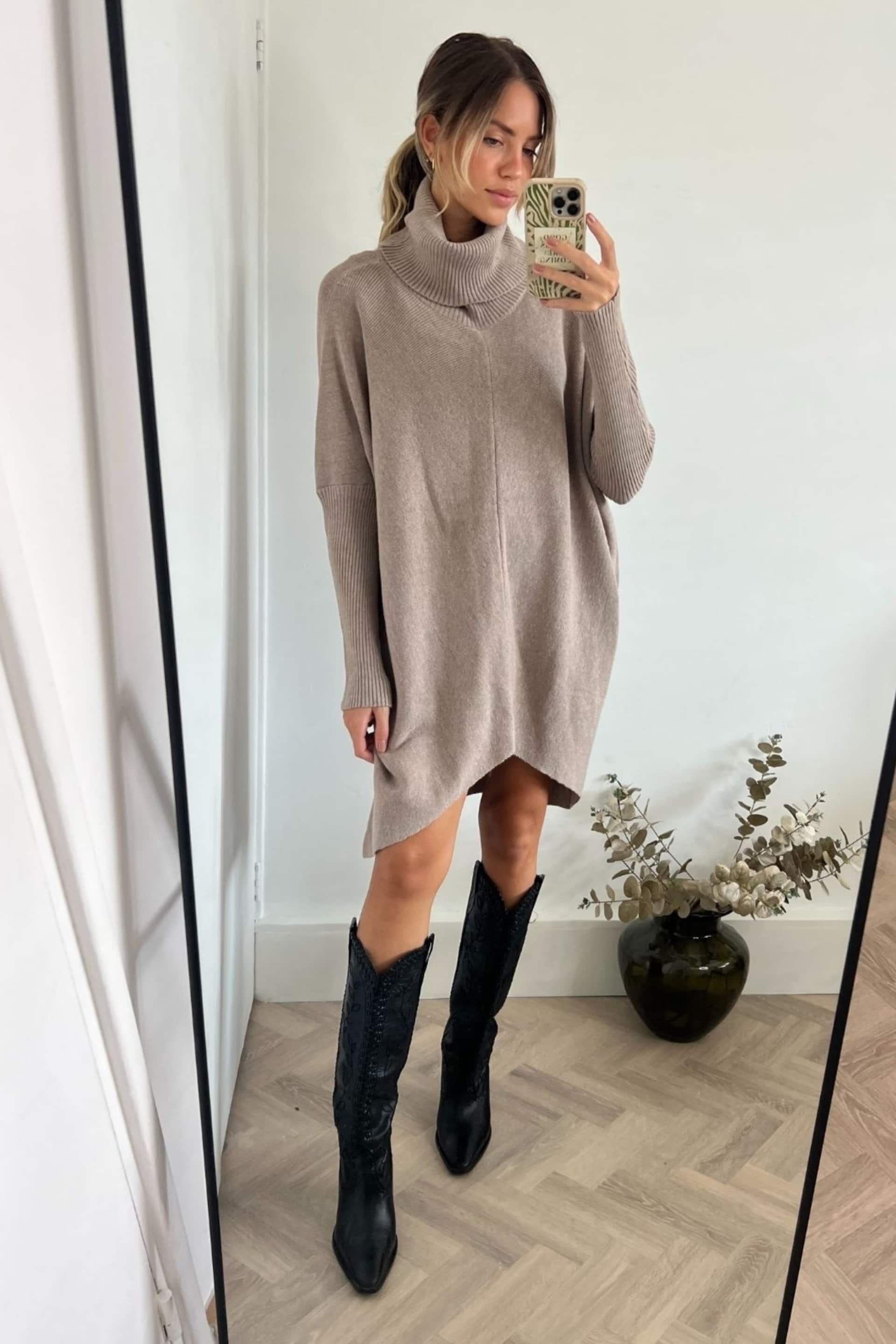 Style Cheat Natural Style Cheat Hope Knitted High Neck Longline Jumper - Image 1 of 4