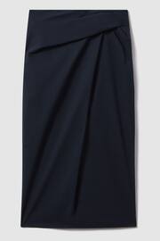 Reiss Navy Nadia Cotton Blend Wrap Front Midi Skirt - Image 2 of 5