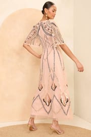 Love & Roses Pink Embellished Angel Sleeve Midi Dress - Image 2 of 4