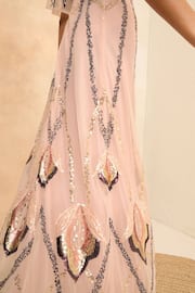 Love & Roses Pink Embellished Angel Sleeve Midi Dress - Image 4 of 4