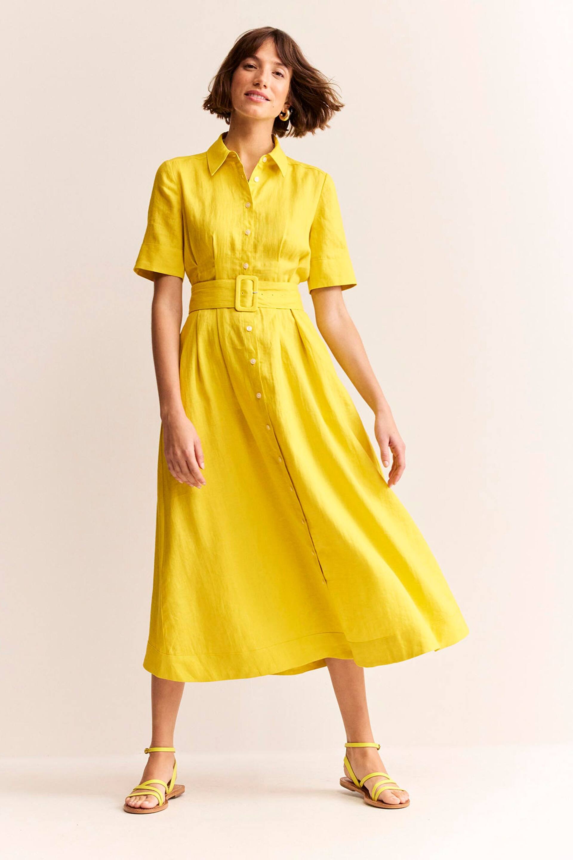 Boden Yellow Louise Linen Midi Shirt Dress - Image 1 of 5