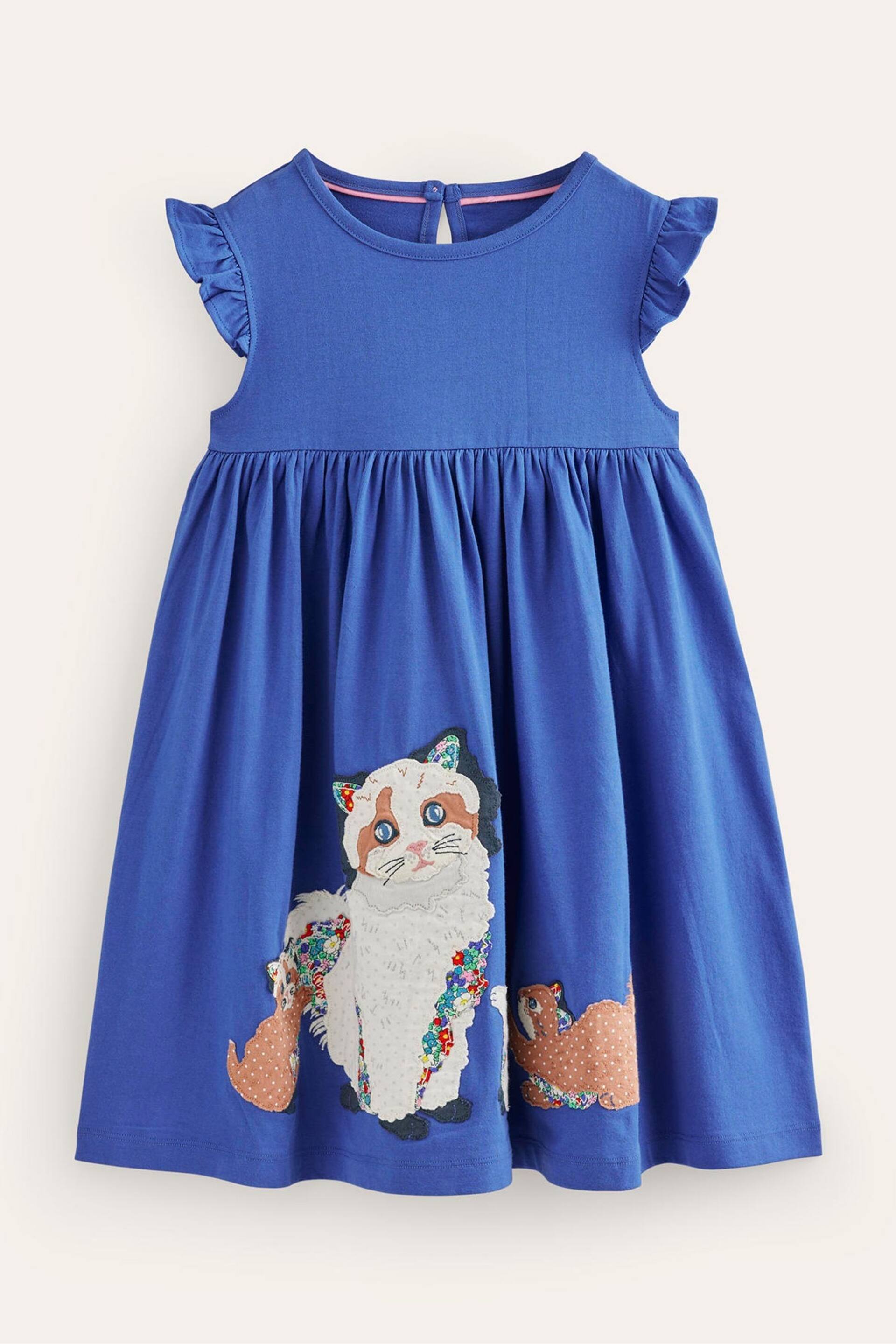 Boden Blue Frill Sleeve Sheep Appliqué Dress - Image 1 of 3