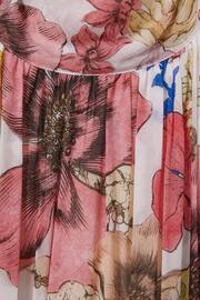 Reiss Cream/Pink Kady Floral Pleated Tie Neck Mini Dress - Image 5 of 5