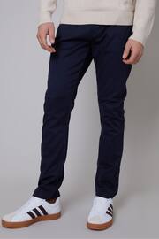 Threadbare Blue Cotton Slim Fit 5 Pocket Chino Trousers With Stretch - Image 1 of 4