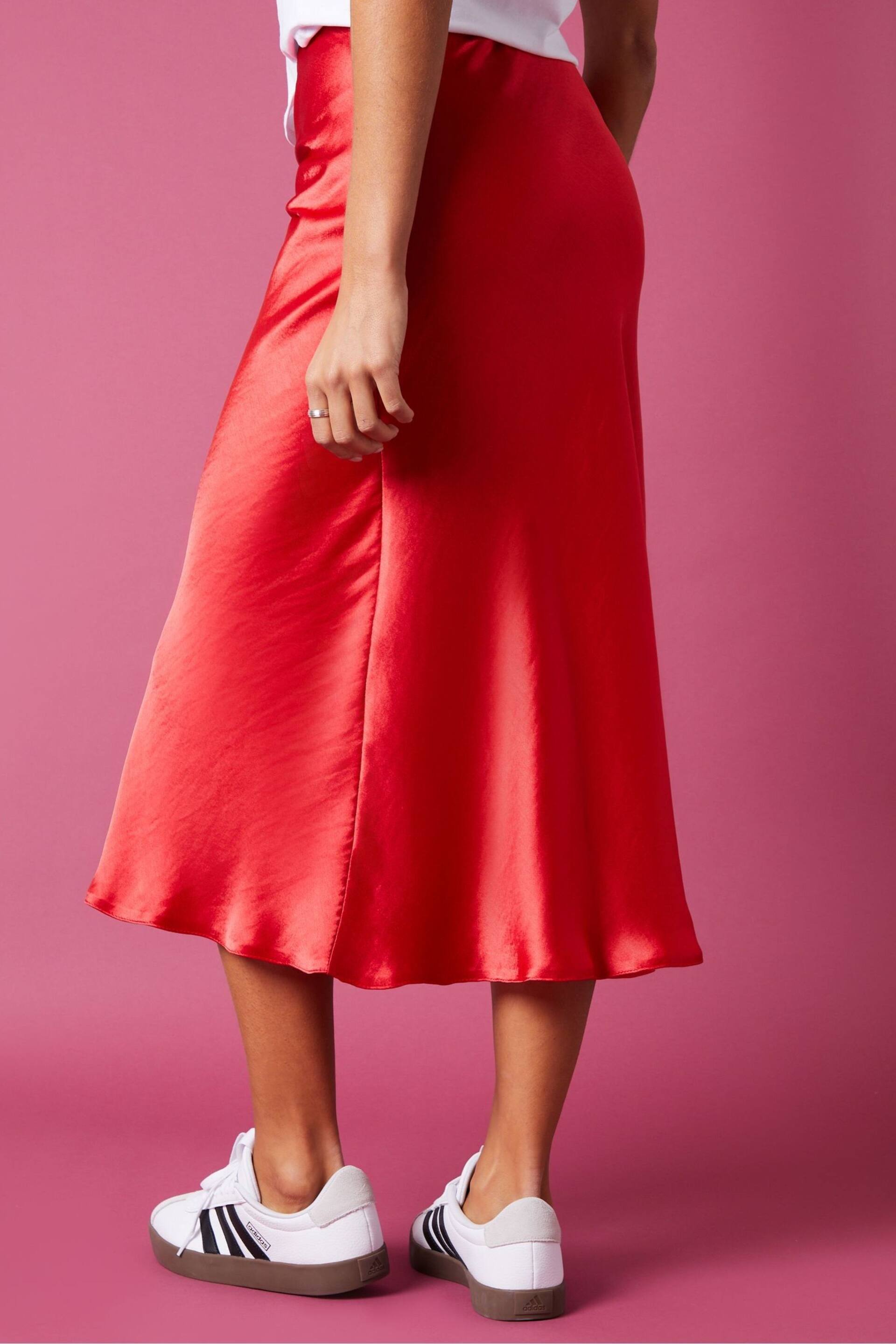 Threadbare Red Satin Midi Skirt - Image 2 of 5