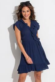 Pour Moi Blue LENZING™ ECOVERO™ Viscose Crinkle Frill Wrap Beach Dress - Image 1 of 4