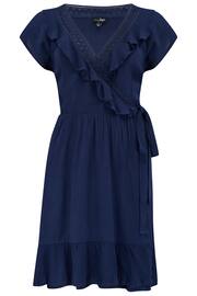 Pour Moi Blue LENZING™ ECOVERO™ Viscose Crinkle Frill Wrap Beach Dress - Image 3 of 4