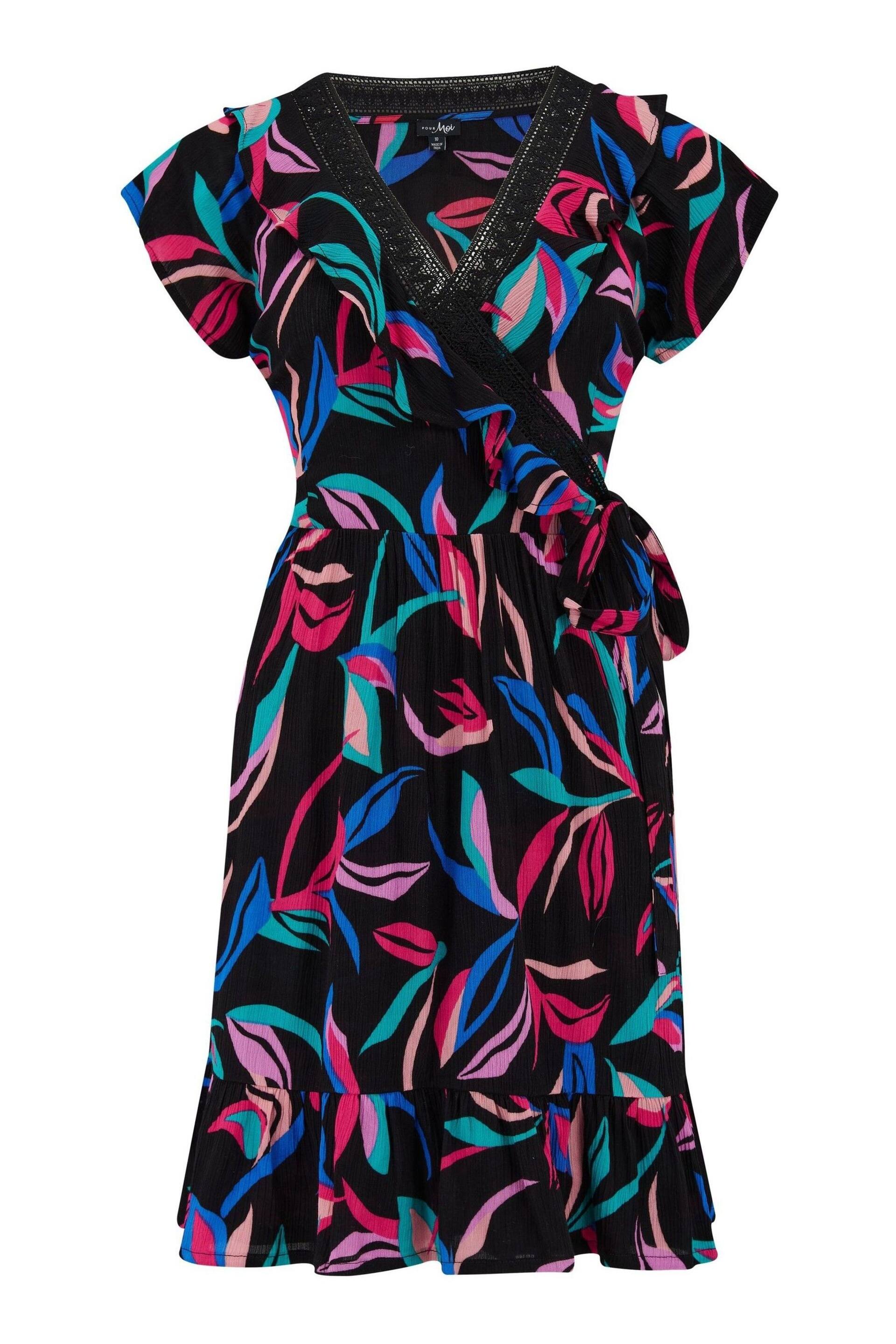 Pour Moi Black LENZING™ ECOVERO™ Viscose Crinkle Frill Wrap Beach Dress - Image 3 of 4