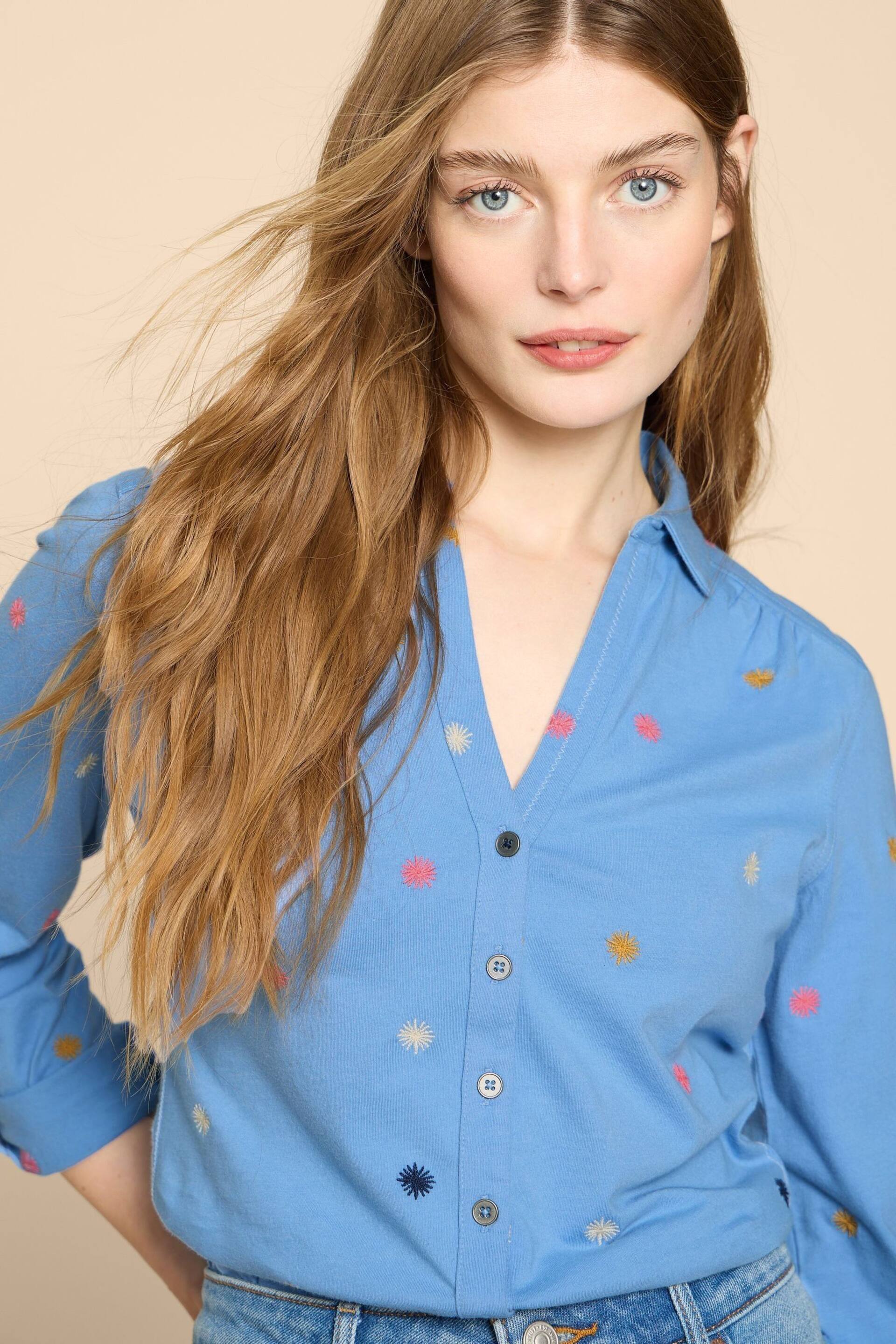 White Stuff Blue Annie Embroidered Jersey Shirt - Image 4 of 7
