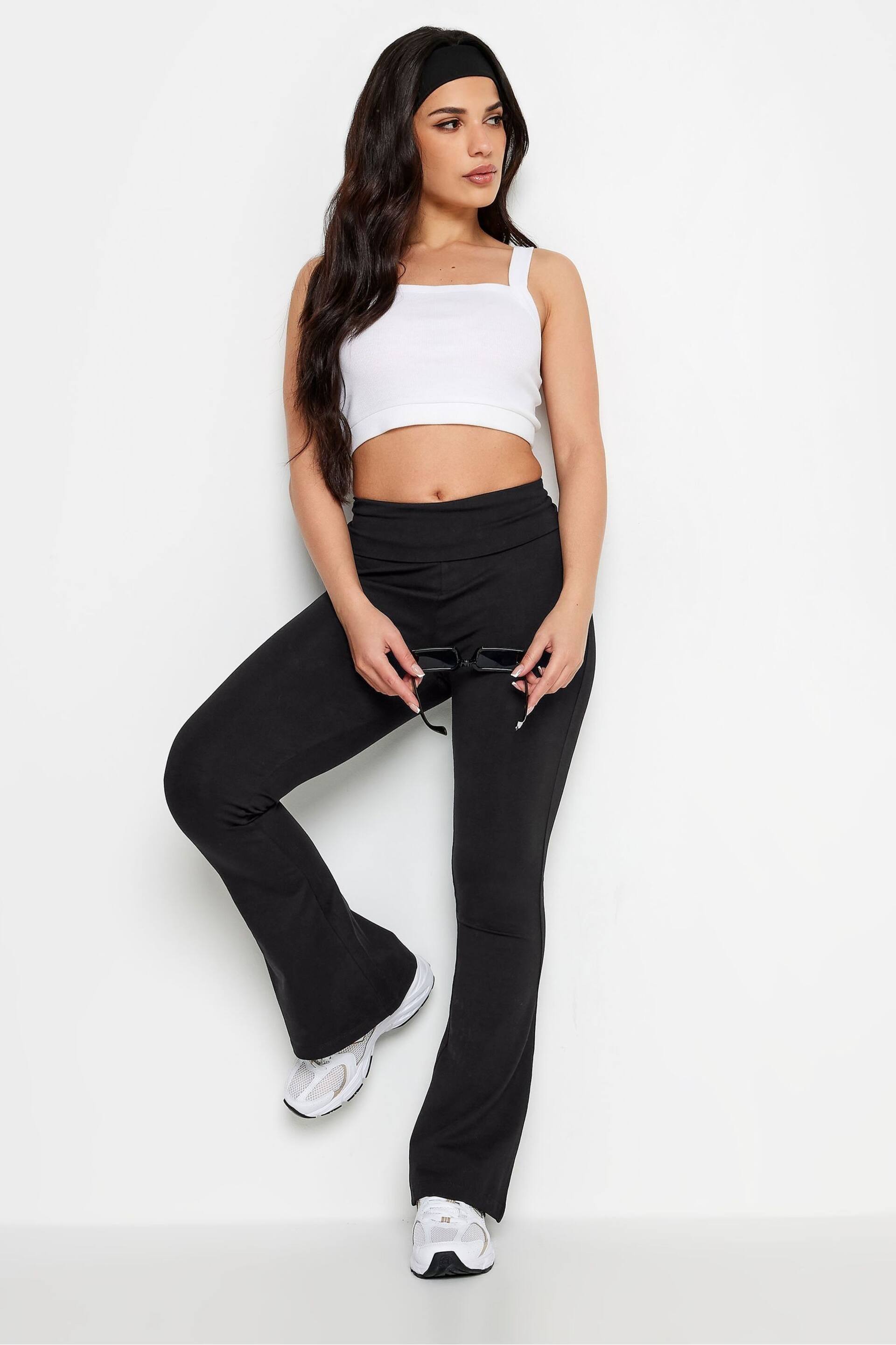 PixieGirl Petite Black Fold Over Waist Flared Leggings - Image 2 of 5