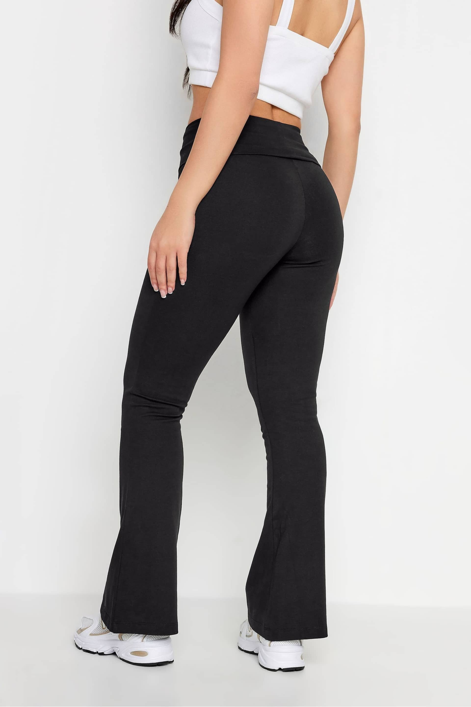 PixieGirl Petite Black Fold Over Waist Flared Leggings - Image 4 of 5