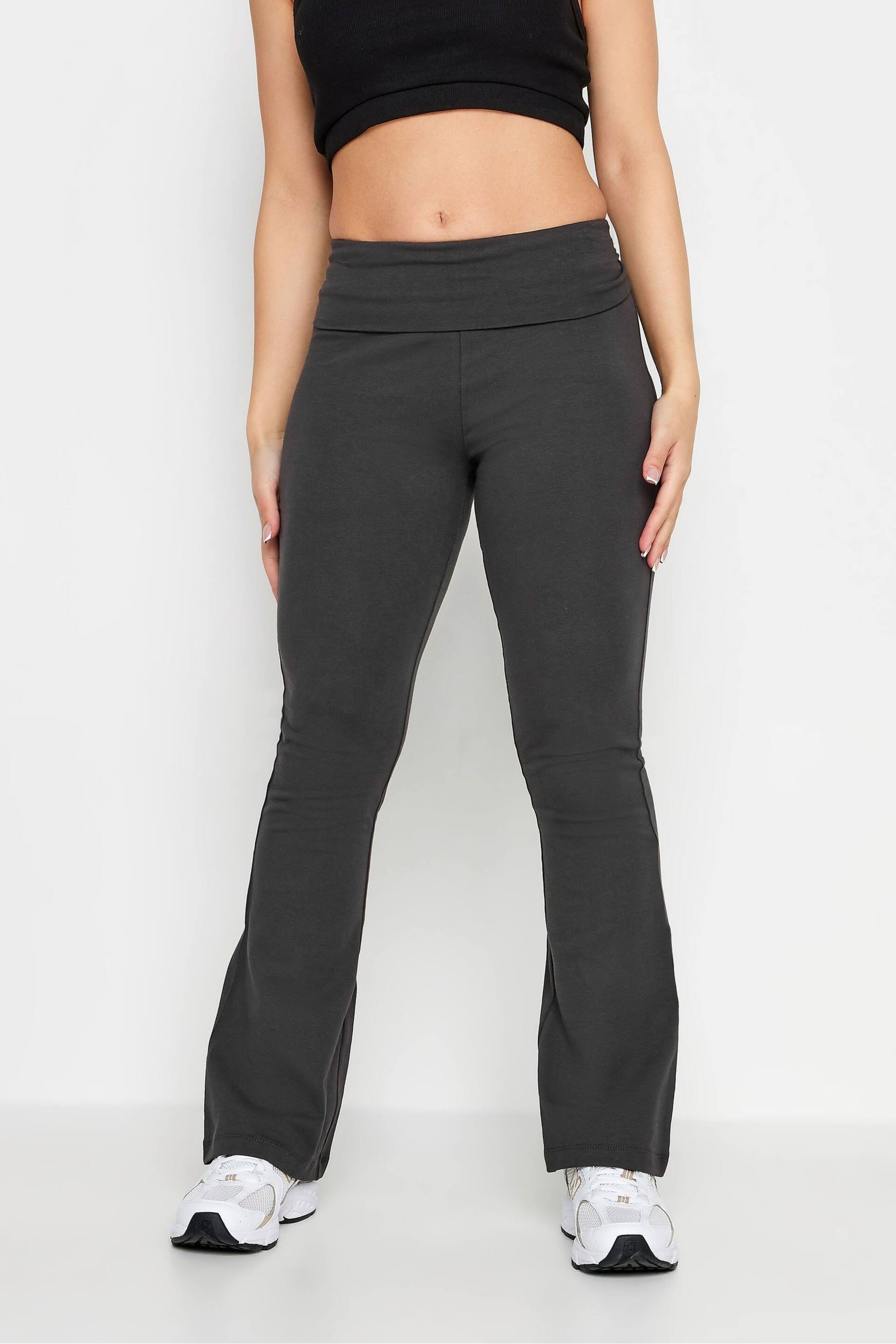 PixieGirl Petite Charcoal Grey Fold Over Waist Flared Leggings - Image 2 of 3