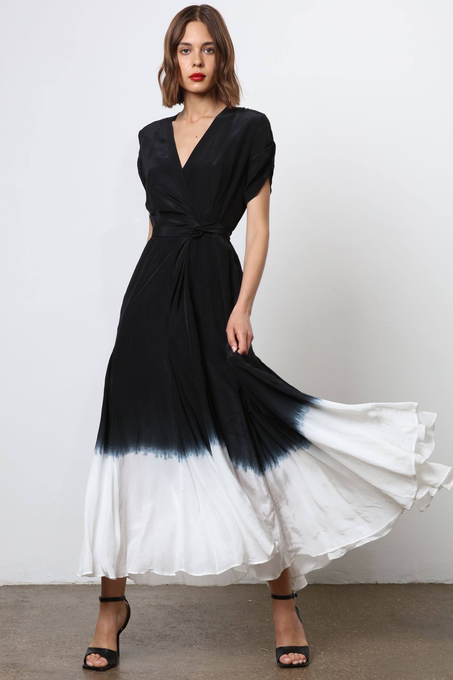 Religion Black Tie Dye Wrap Dress With Full Skirt - Image 3 of 8