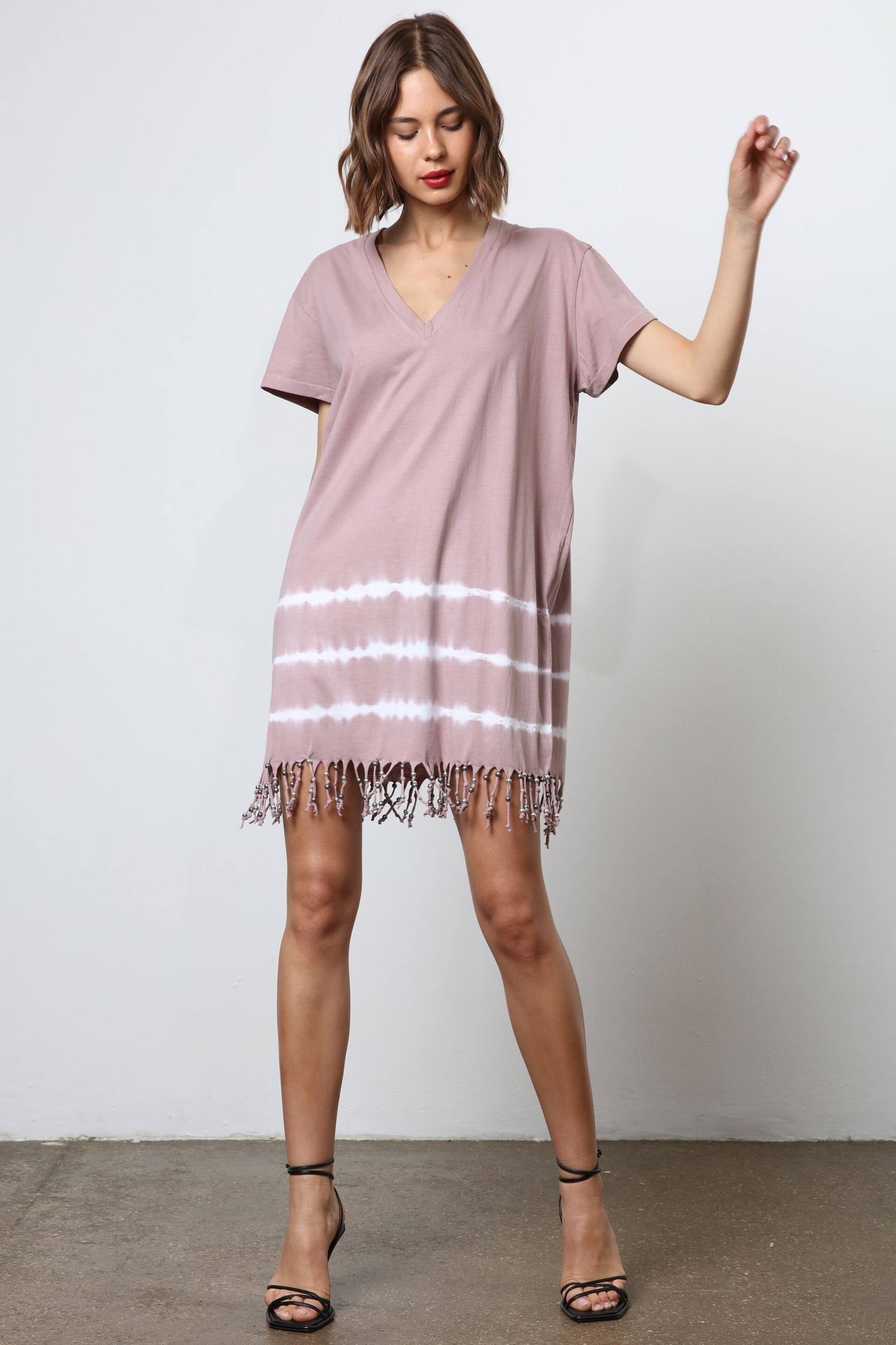Religion Nude Particle Mini Tunic Dress With Tie Dye and Tassles - Image 3 of 6