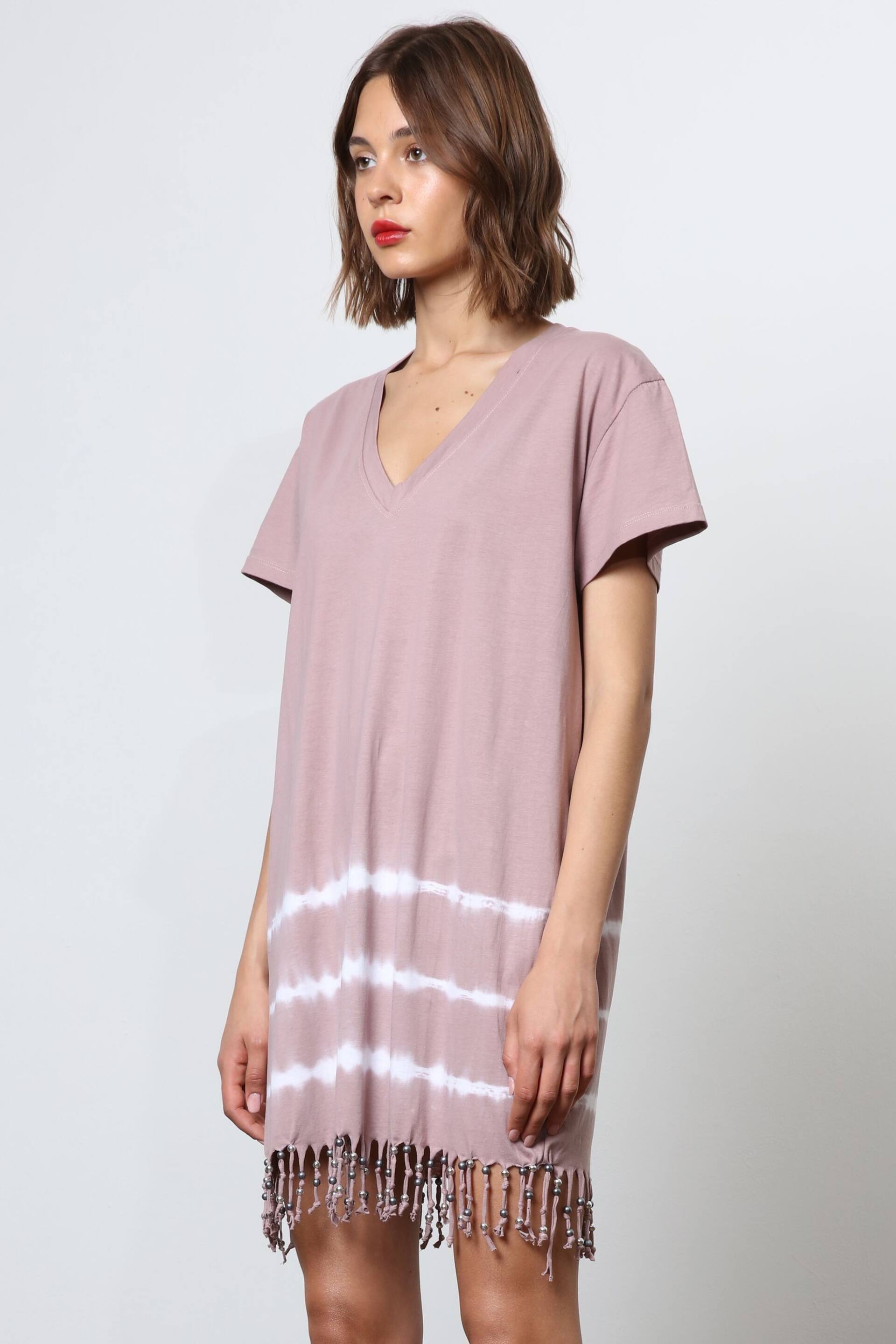 Religion Nude Particle Mini Tunic Dress With Tie Dye and Tassles - Image 5 of 6