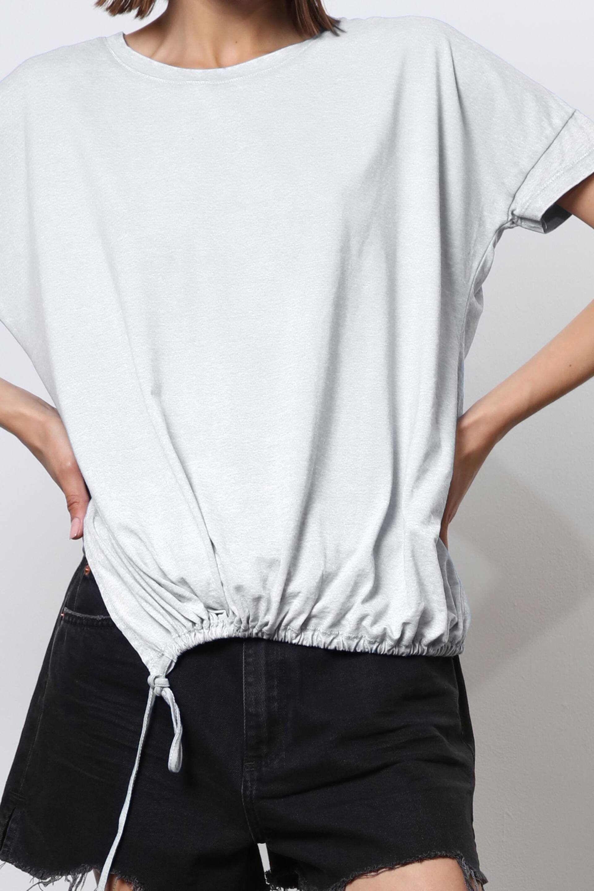 Religion White T-Shirt With Drawstring Detail In Textured Jersey - Image 6 of 6