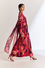 Red Print Long Sleeve Scarf Maxi Dress - Image 3 of 6