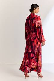 Red Print Long Sleeve Scarf Maxi Dress - Image 4 of 6
