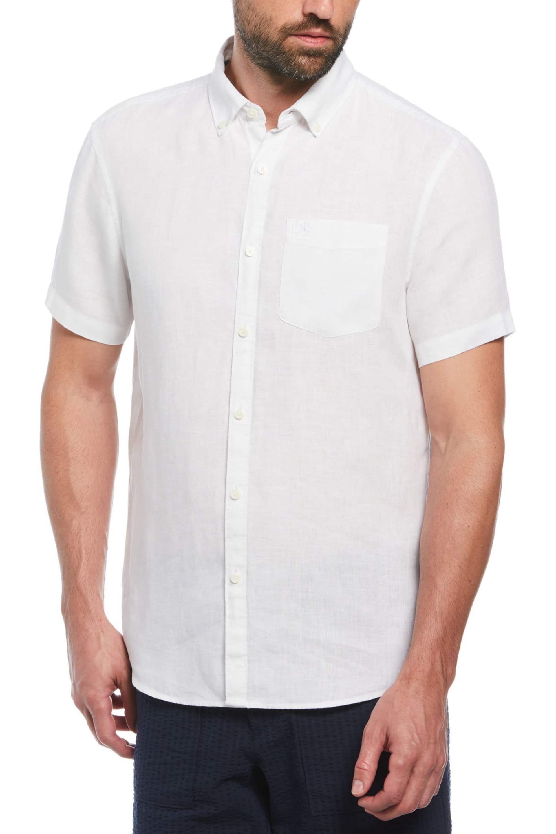 Original Penguin Delave Linen Pocket Short Sleeve White Shirt - Image 1 of 3