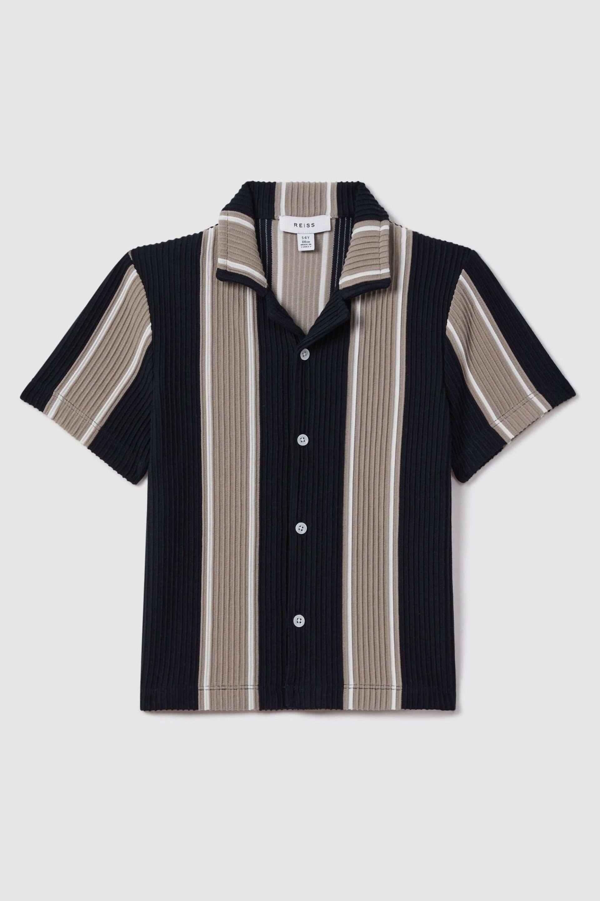 Reiss Navy/Stone Alton Junior Ribbed Cuban Collar Shirt - Image 2 of 4