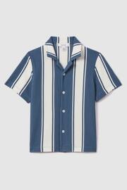 Reiss Airforce Blue/White Alton Senior Ribbed Cuban Collar Shirt - Image 2 of 4