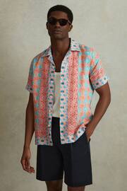 Reiss Orange Multi Pantain Linen Printed Cuban Collar Shirt - Image 3 of 6