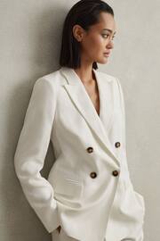 Reiss White Lori Viscose-Linen Double Breasted Suit Blazer - Image 1 of 7