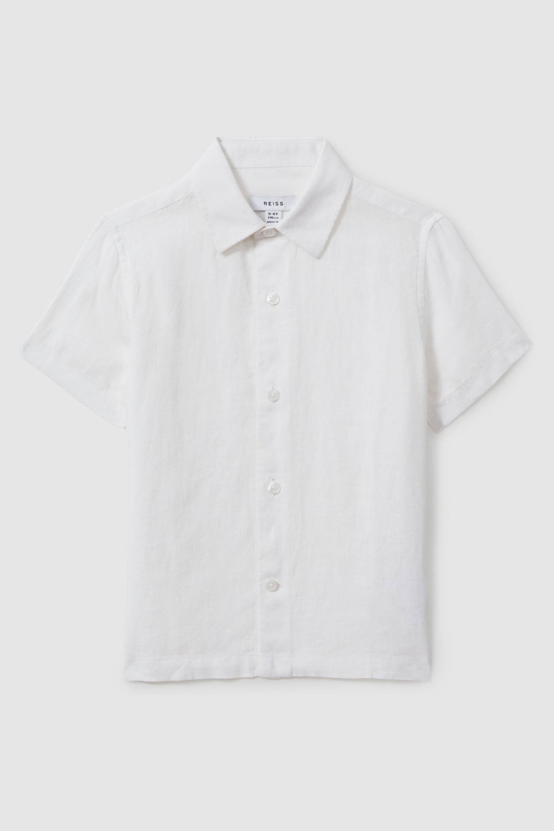 Reiss White Holiday Junior Short Sleeve Linen Shirt - Image 2 of 4