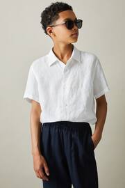 Reiss White Holiday Junior Short Sleeve Linen Shirt - Image 3 of 4