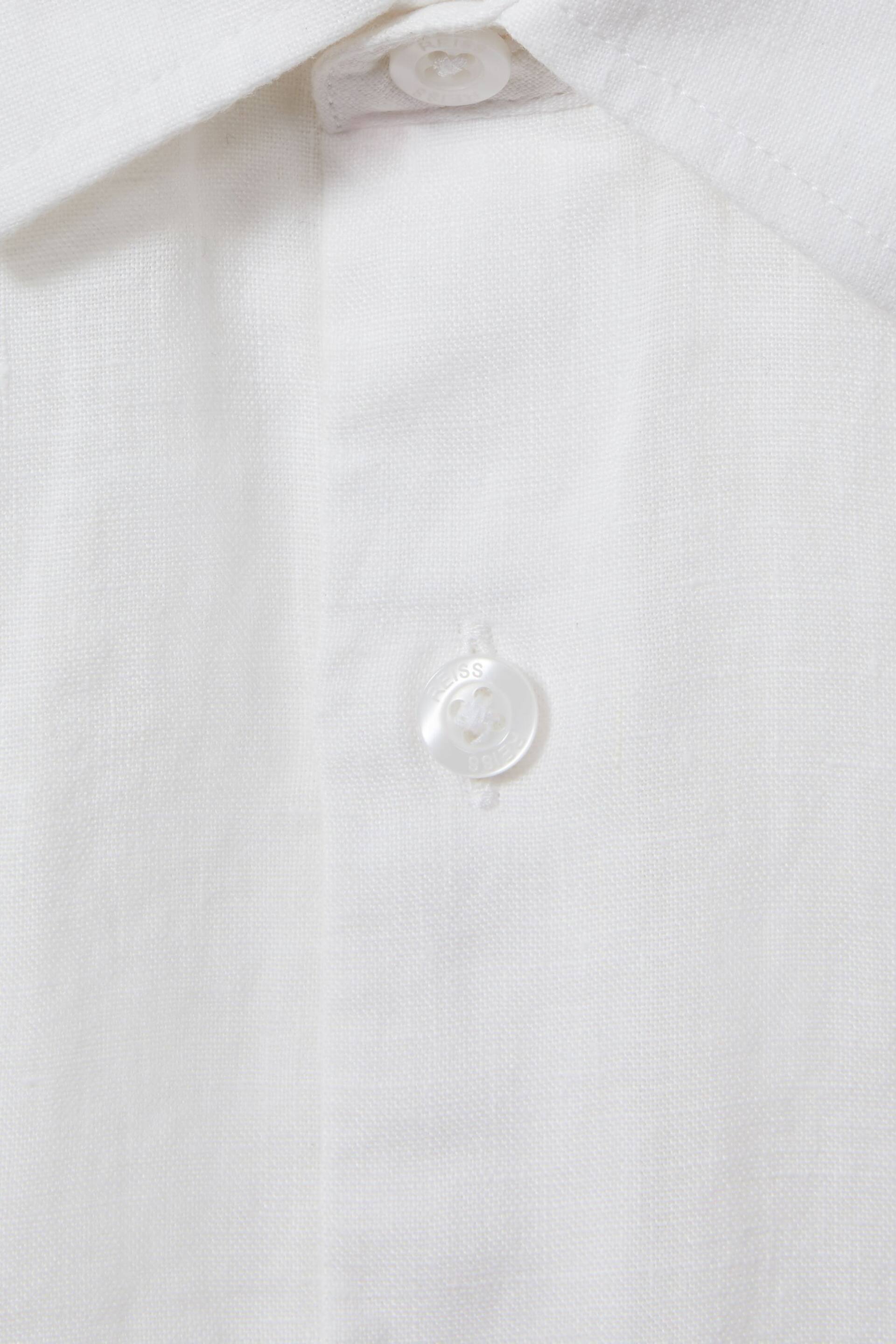 Reiss White Holiday Junior Short Sleeve Linen Shirt - Image 4 of 4