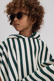 Reiss Green/White Ray Hooded Striped Poncho - Image 1 of 4