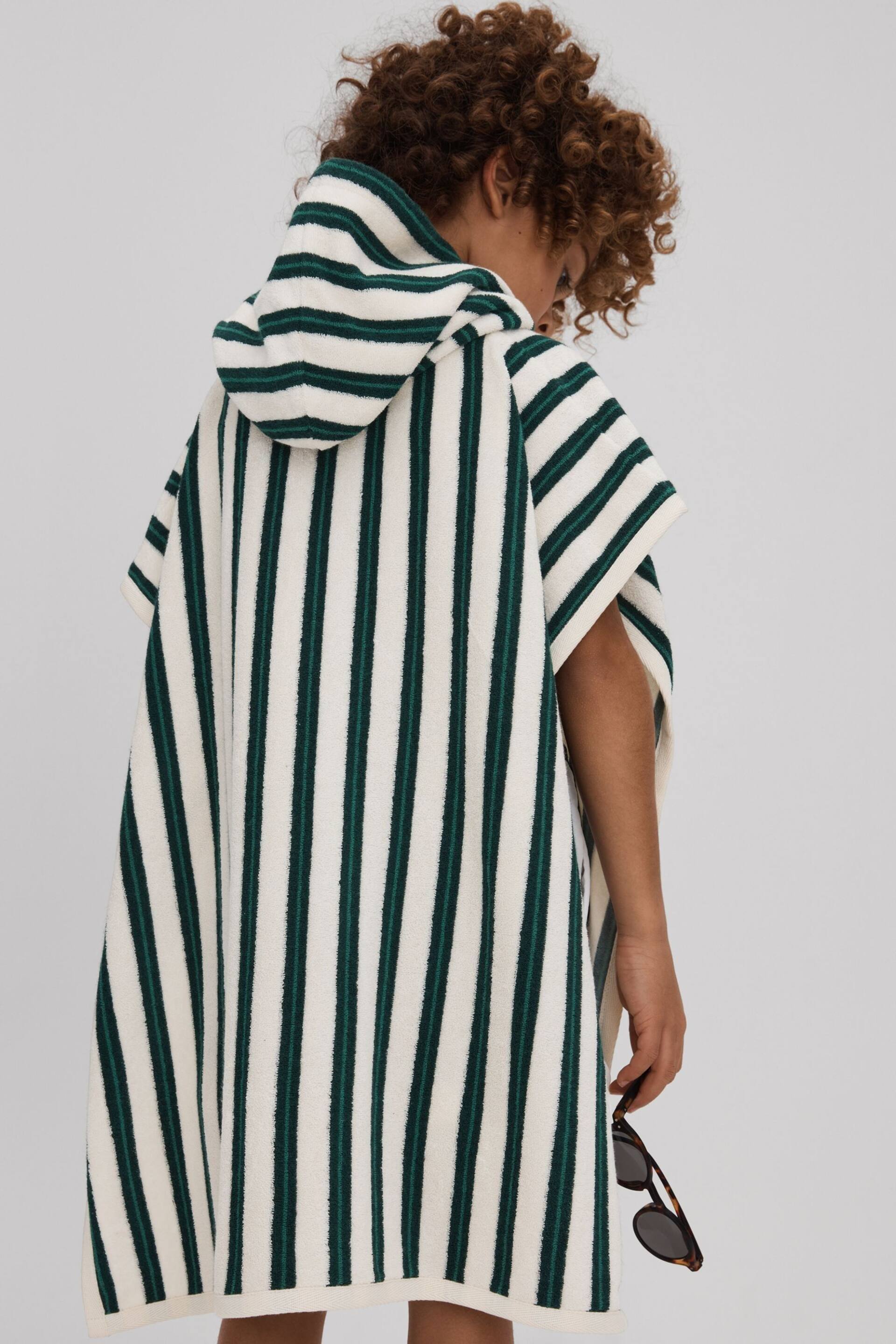 Reiss Green/White Ray Hooded Striped Poncho - Image 3 of 4