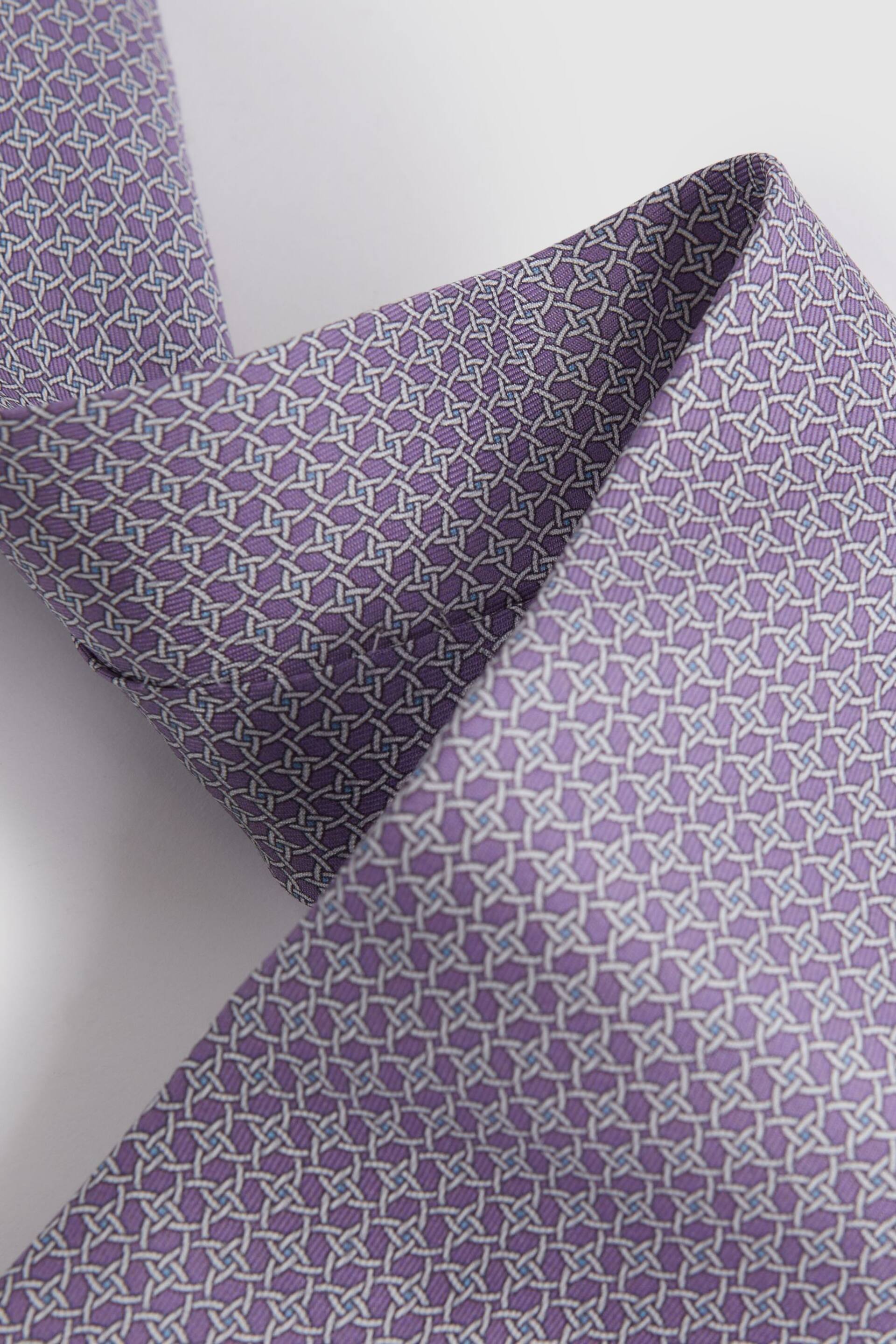 Reiss Orchid Como Silk Geometric Print Tie - Image 3 of 5