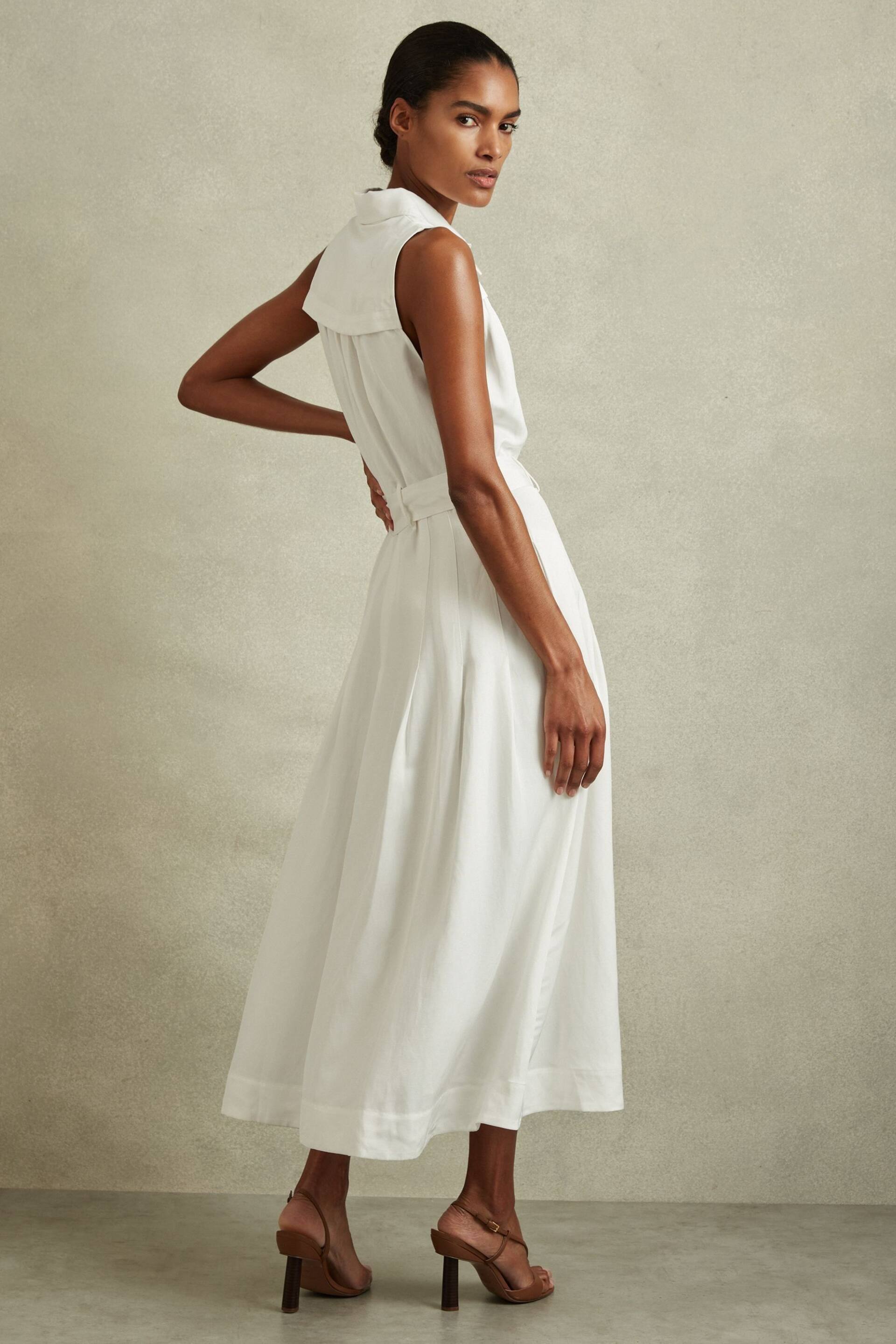 Reiss White Heidi Petite Viscose Linen Belted Midi Dress - Image 1 of 7