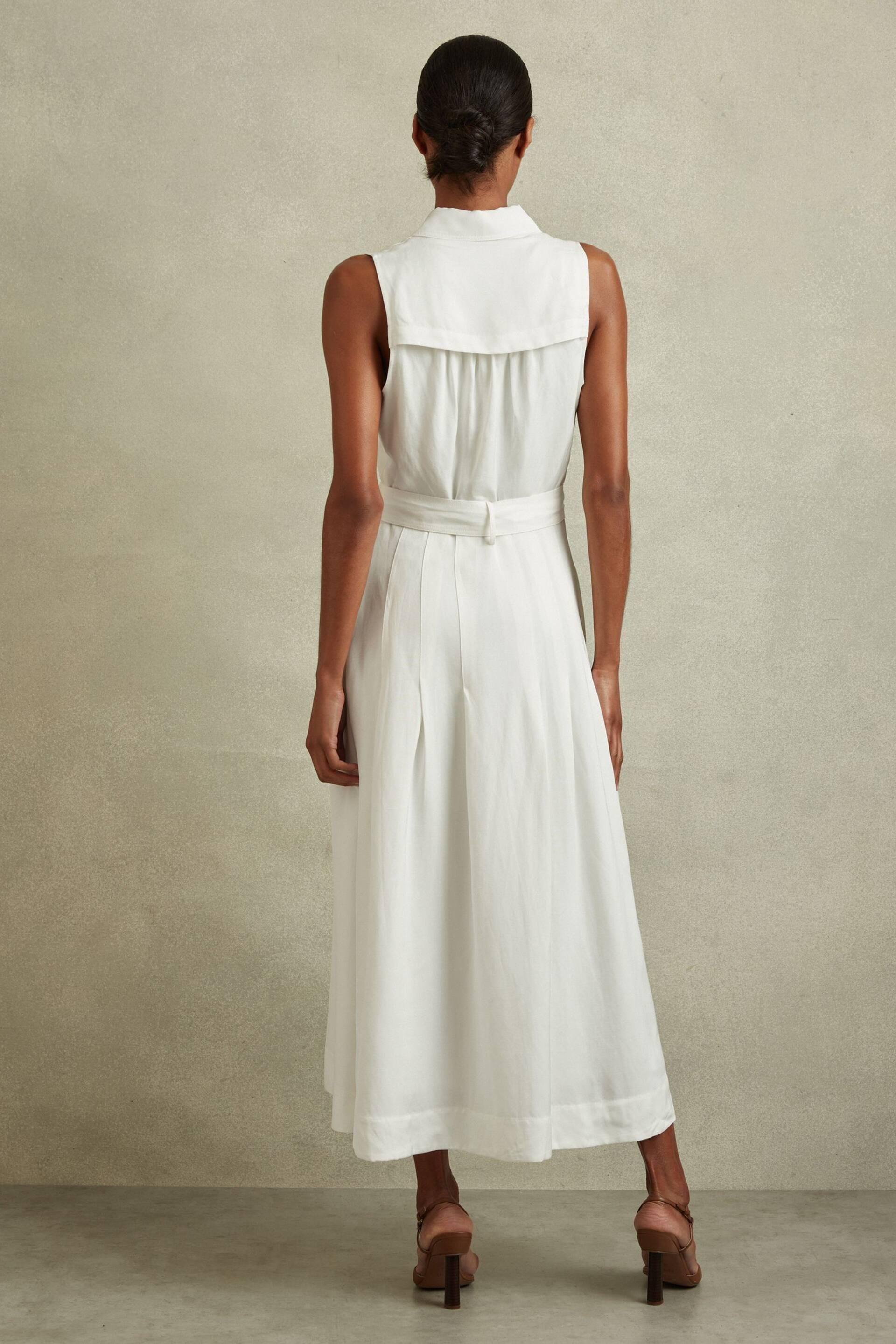 Reiss White Heidi Petite Viscose Linen Belted Midi Dress - Image 5 of 7