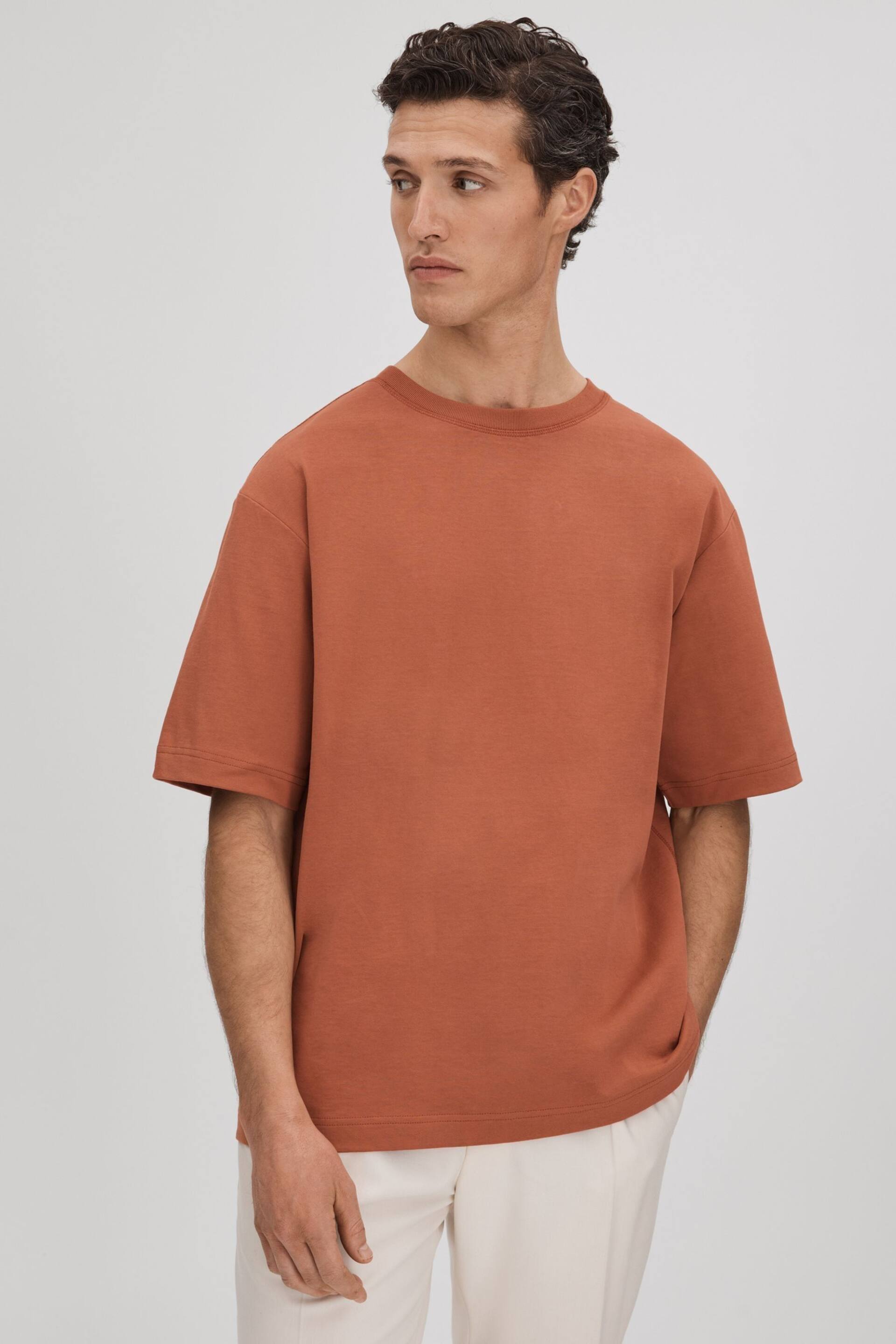 Reiss Raw Sienna Tate Oversized Garment Dye T-Shirt - Image 1 of 5