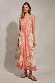 Reiss Coral Delilah Printed Ruched Waist Midi Dress - Image 1 of 6