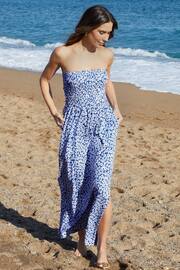 Threadbare Blue Cotton Jersey Bandeau Maxi Dress with Pockets - Image 1 of 6