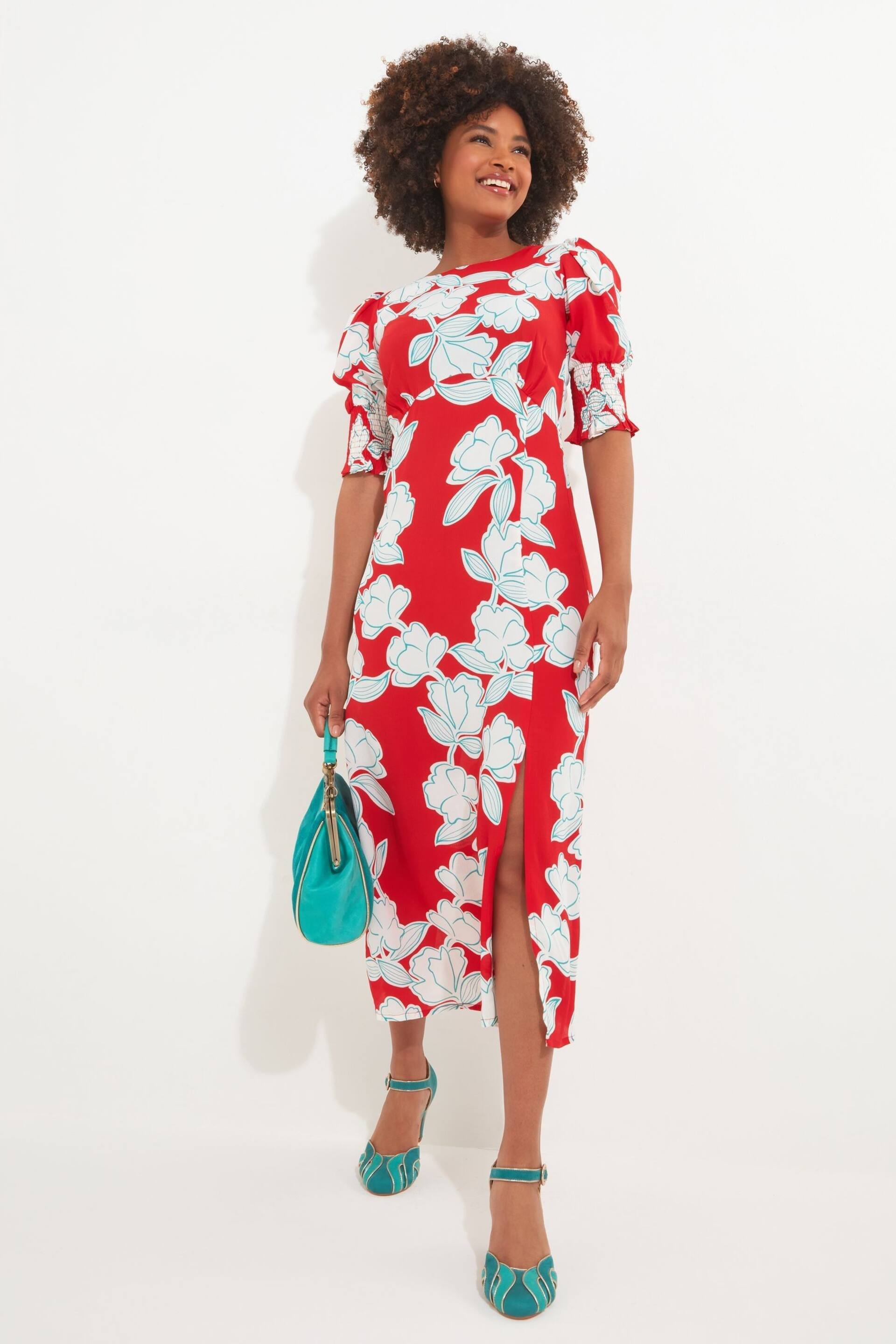 Joe Browns Red Oversized Floral Midi Dress - Image 3 of 7