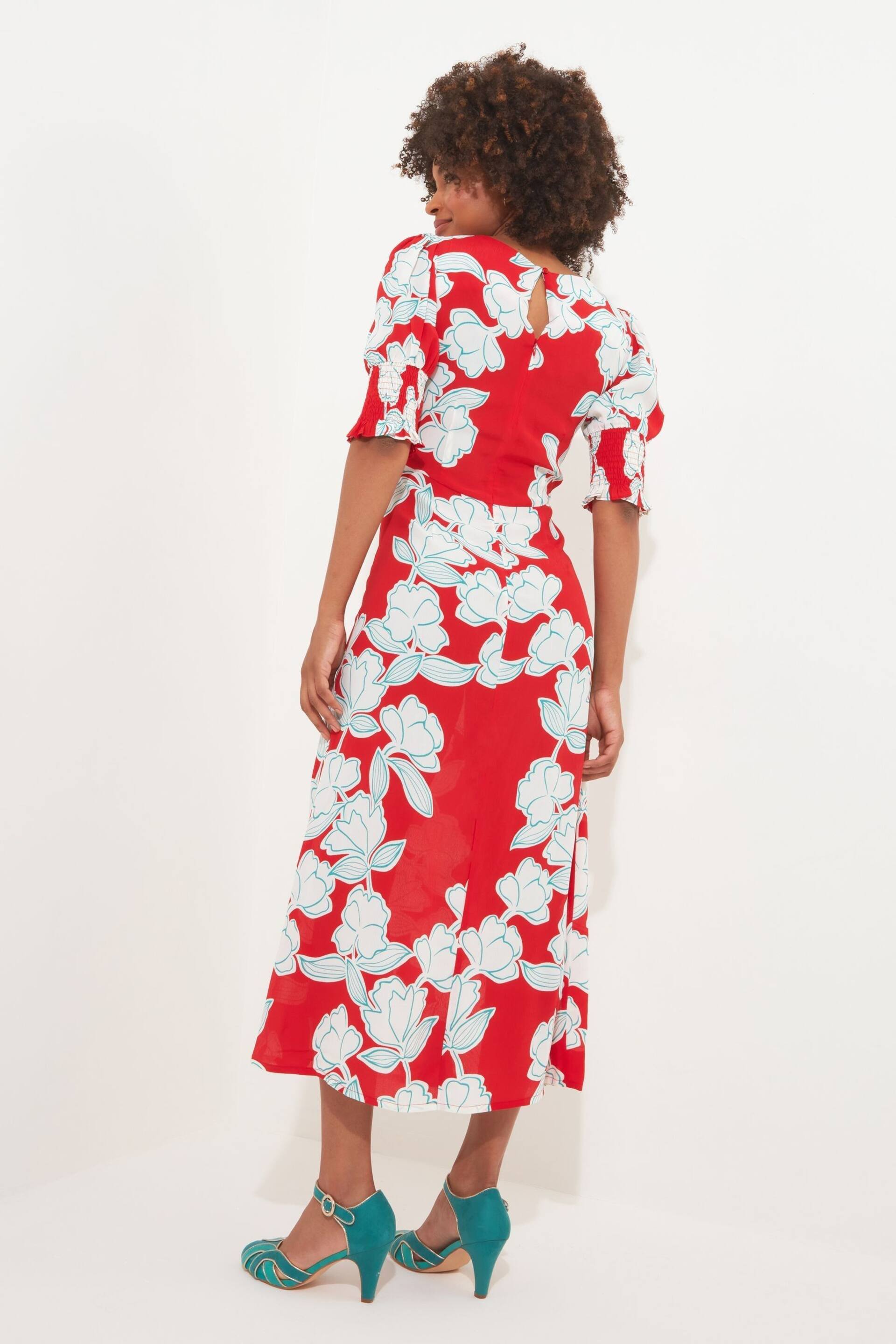 Joe Browns Red Oversized Floral Midi Dress - Image 4 of 7