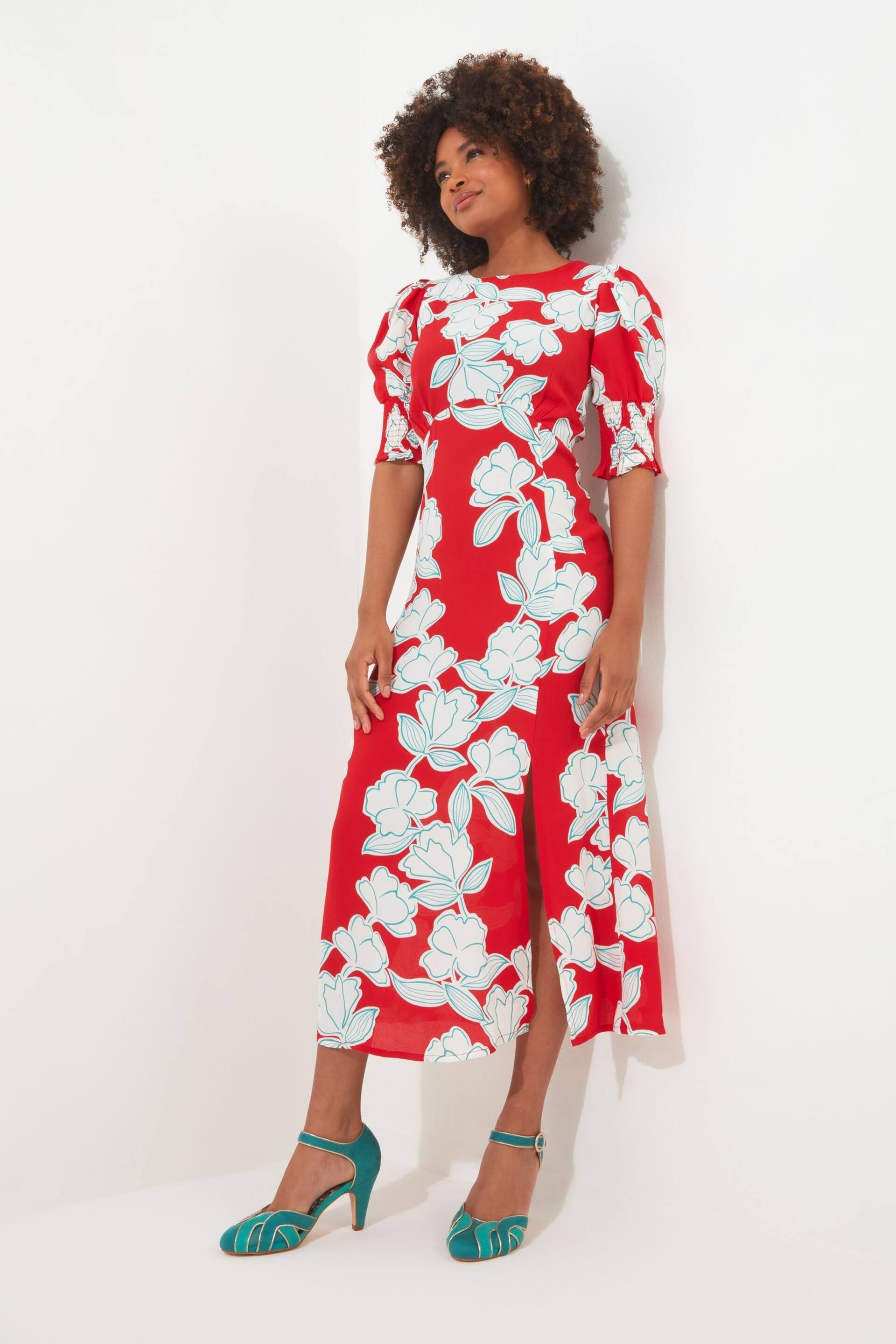 Joe Browns Red Oversized Floral Midi Dress - Image 5 of 7