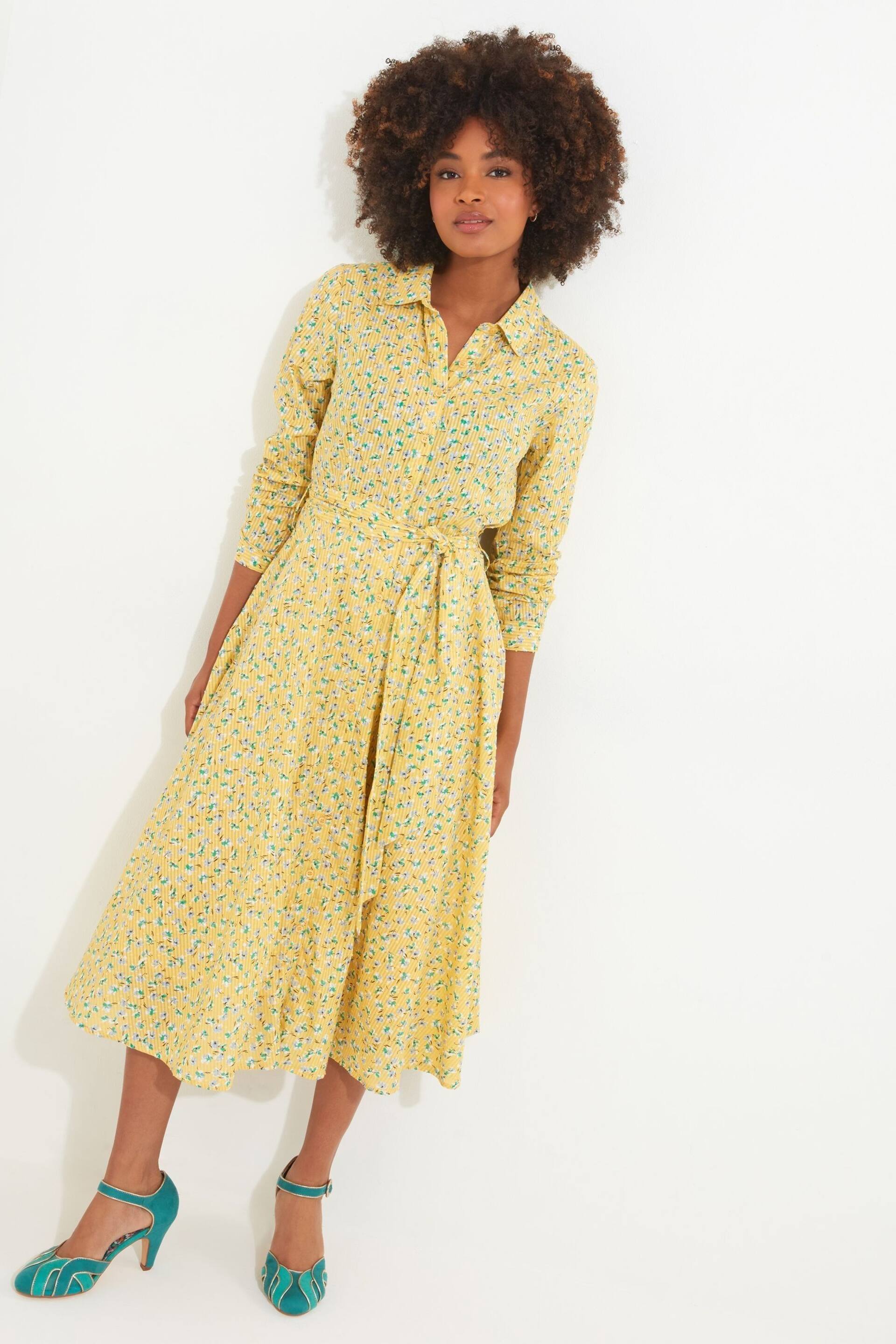 Joe Browns Yellow Petite Spring Floral Midi Shirt Dress - Image 1 of 4